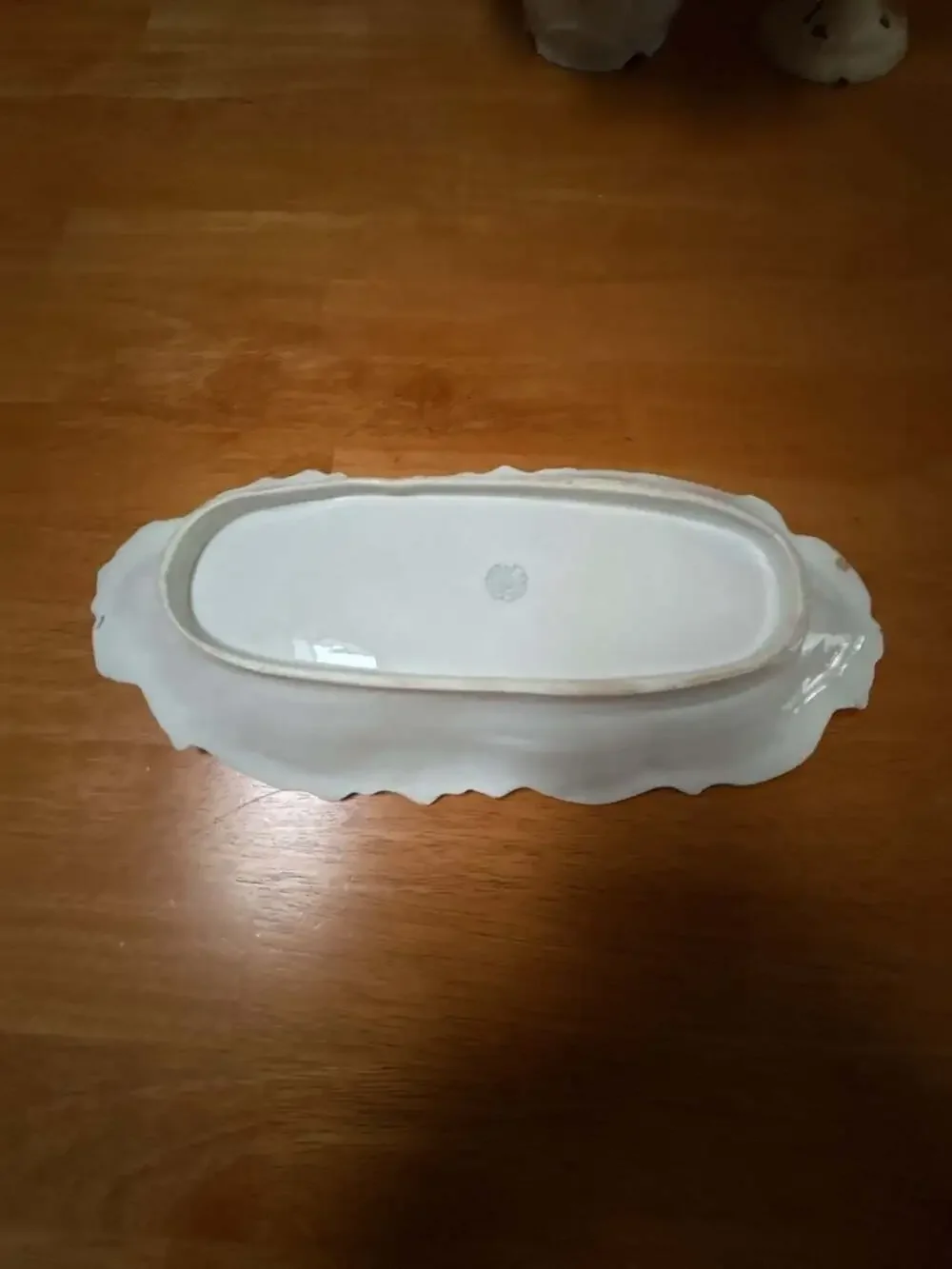 Antique European Porcelain Celery Dish with Floral Motif and Blue Airbrush Trim